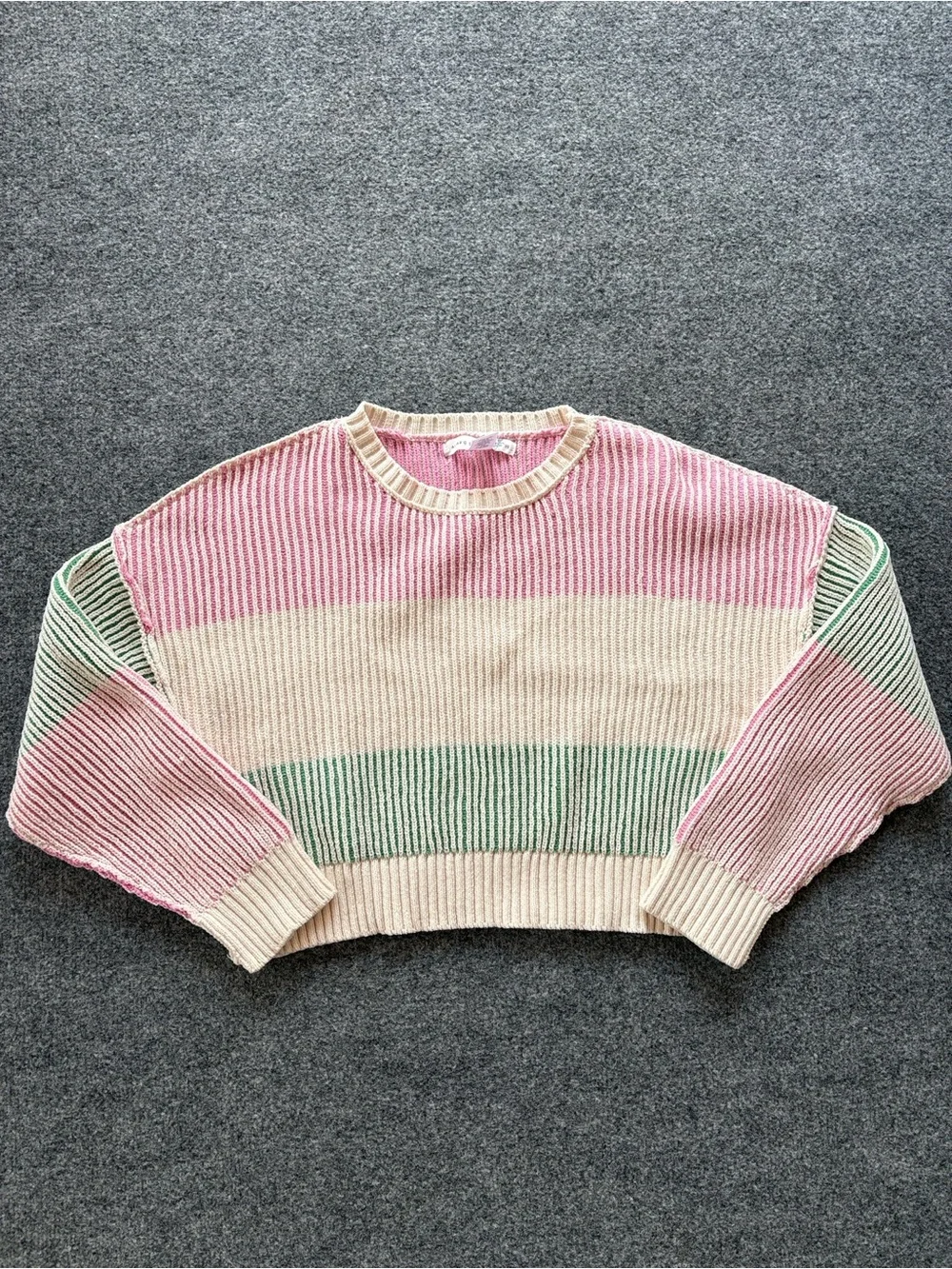 ALTAR’D STATE Pastel Striped Crewneck Sweater in Pink, Cream & Mint - Size XS